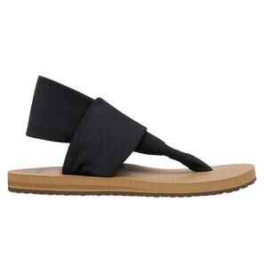 Sanuk Yoga Sling ST Flip Flop Sandal Women's 9 Black Tan Beach Boho Summer